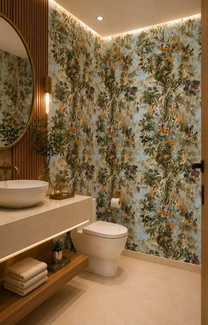 Papel de parede Floral Verde Envelhecido e Azul Biarritz — Alex Quaresma Fernandes, Vila Isabel