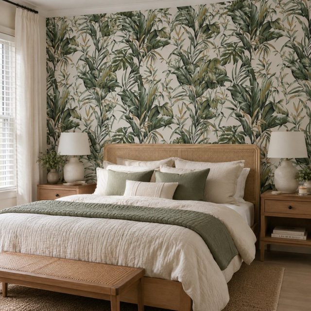 Papel de parede Floral Verde Vivo e Off White Biarritz — Alex Quaresma Fernandes, Vila Isabel