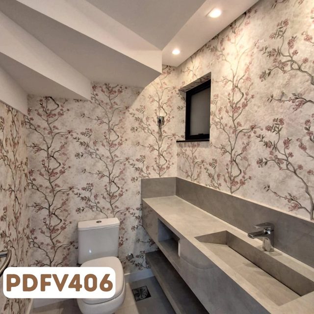 Papel de parede Flores e Galhos Off White, Cinza e Rosa — Alex Quaresma Fernandes, Vila Isabel